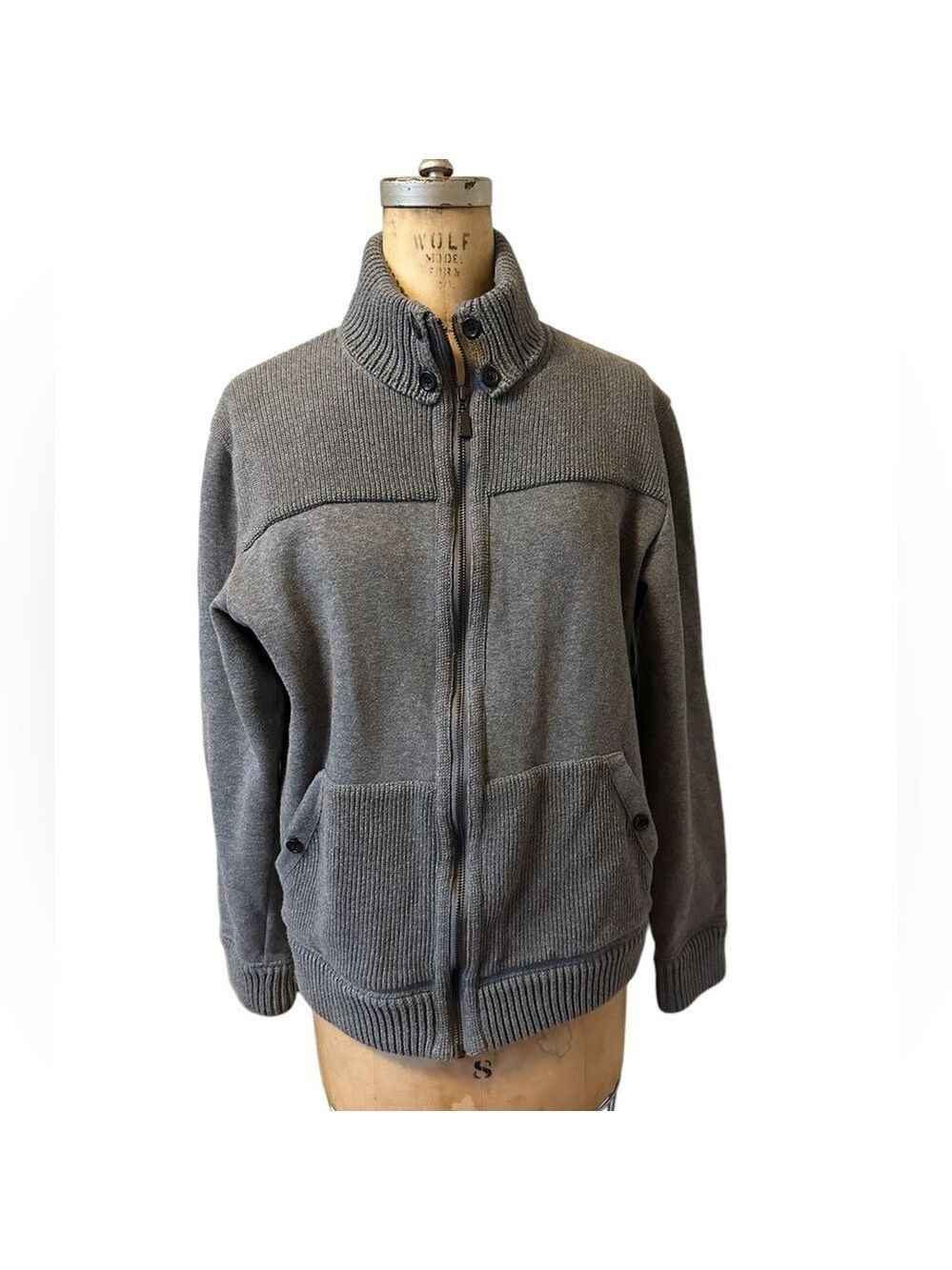 TED BAKER Men's Grey Jersey & Knit Full Zip Collared Bomber Jacket size L